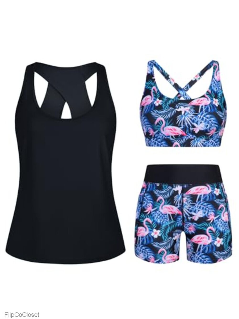 Women's 3 Piece Tankini Swimsuit with Bra High Waist Boy Shorts Pockets